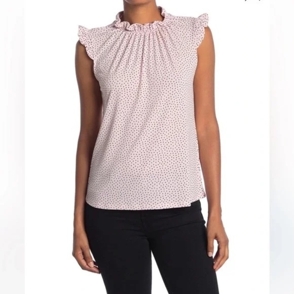 *ADRIANNA PAPELL* Pink x Black Ruffle Neck Fashion Tank Top Size Large - Picture 1 of 12